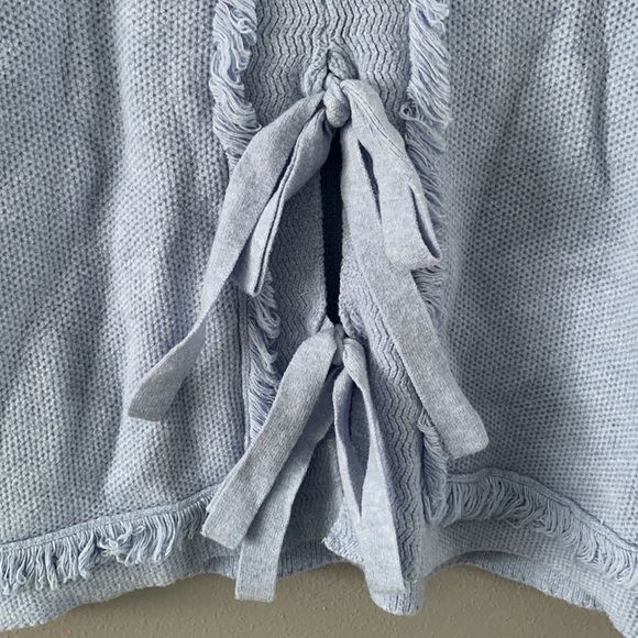 Olivia Warren Light Blue Sweater with Fringe and Tie Details - Picture 9 of 12